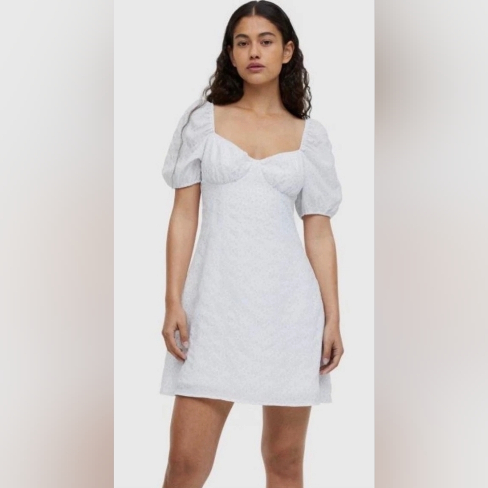 H&M White Puff Sleeve Floral Mini Dress - Picture 1 of 9